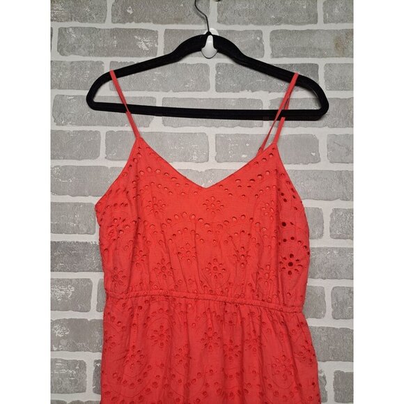 Japna Womens Hot Pink Eyelet Strapply Knee Ruffle Summer‎ Dress Size Medium - Picture 2 of 12